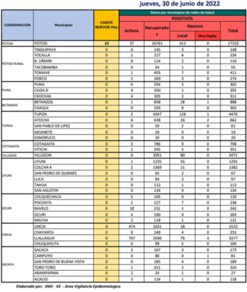 Reporte departamental del Sedes Potosí
