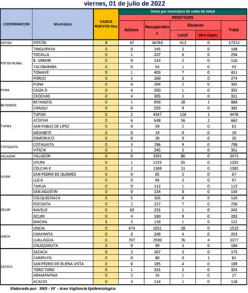 Reporte departamental del Sedes Potosí