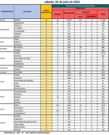 Reporte departamental del Sedes Potosí