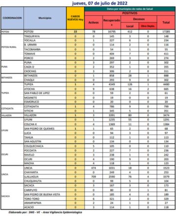 Reporte departamental del Sedes Potosí