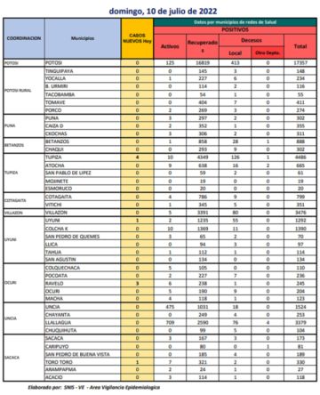 Reporte departamental del Sedes Potosí