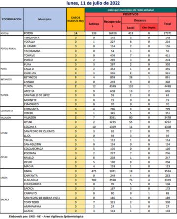 Reporte departamental del Sedes Potosí