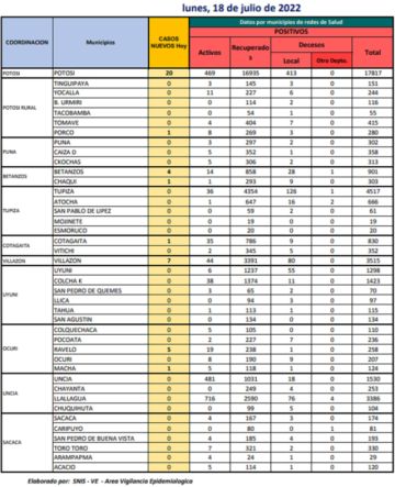 Reporte departamental del Sedes Potosí