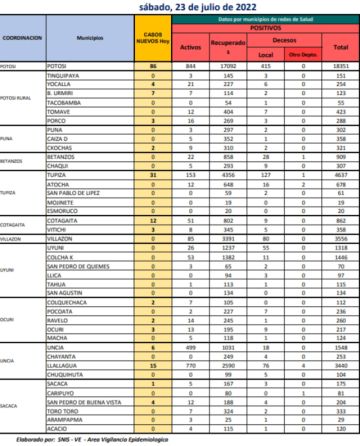 Reporte departamental del Sedes Potosí