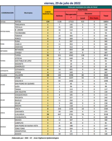Reporte departamental del Sedes Potosí