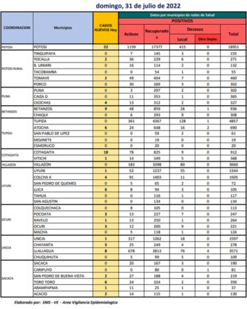 Reporte departamental del Sedes Potosí