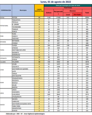 Reporte departamental del Sedes Potosí