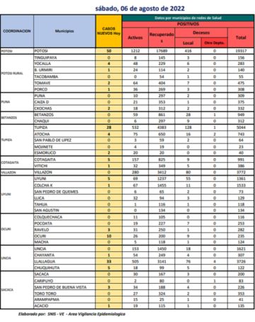 Reporte departamental del Sedes Potosí
