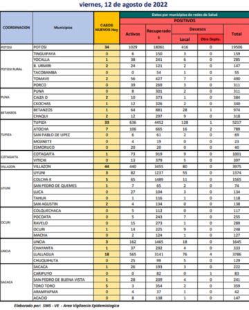 Reporte departamental del Sedes Potosí