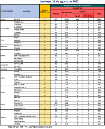 Reporte departamental del Sedes Potosí