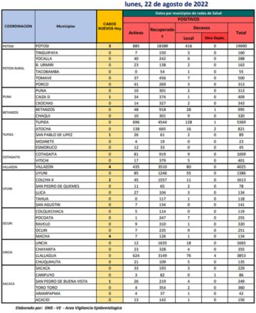 Reporte departamental del Sedes Potosí