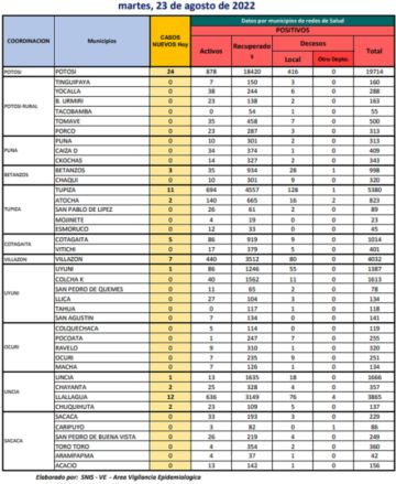 Reporte departamental del Sedes Potosí