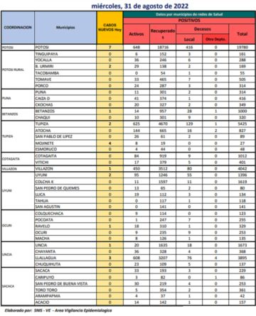 Reporte departamental del Sedes Potosí