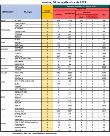 Reporte departamental del Sedes Potosí