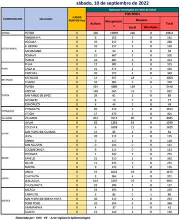 Reporte departamental del Sedes Potosí