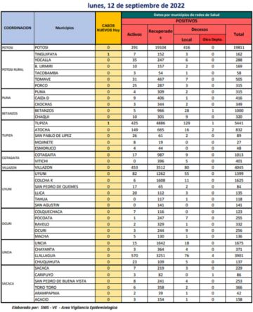 Reporte departamental del Sedes Potosí