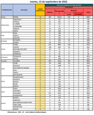 Reporte departamental del Sedes Potosí