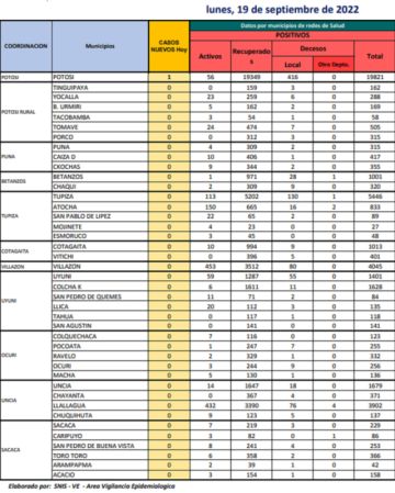 Reporte departamental del Sedes Potosí