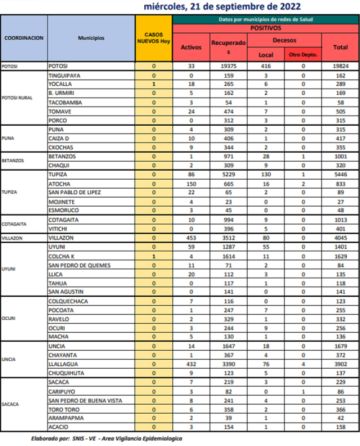 Reporte departamental del Sedes Potosí
