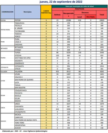Reporte departamental del Sedes Potosí