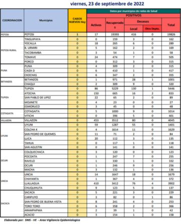 Reporte departamental del Sedes Potosí