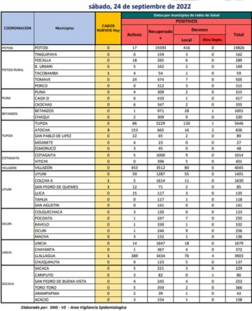 Reporte departamental del Sedes Potosí.