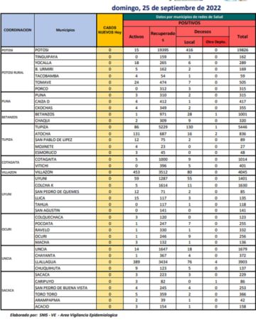 Reporte departamental del Sedes Potosí