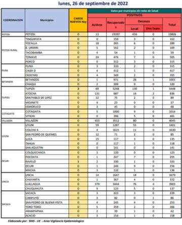 Reporte departamental del Sedes Potosí