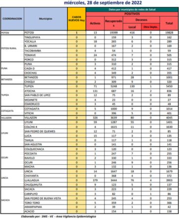 Reporte departamental del Sedes Potosí