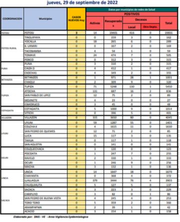 Reporte departamental del Sedes Potosí