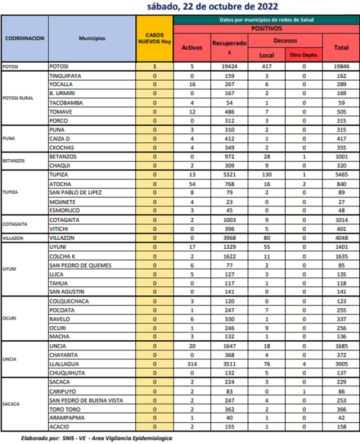 Reporte departamental del Sedes Potosí