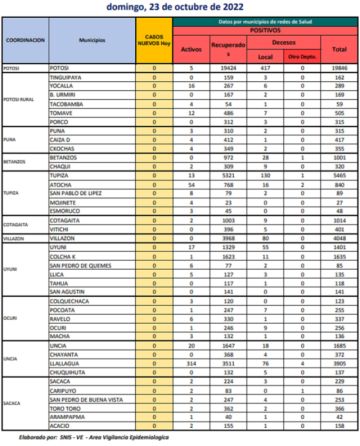 Reporte departamental del Sedes Potosí