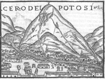 Primera imagen de Potosí en la crónica de Pedro Cieza de León (1553).