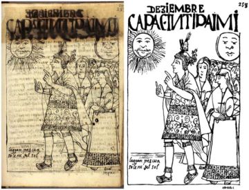 Lámina original de diciembre y la fiesta del inti Raymi y la versión limpia.