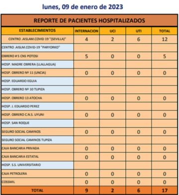 Reporte departamental del Sedes Potosí
