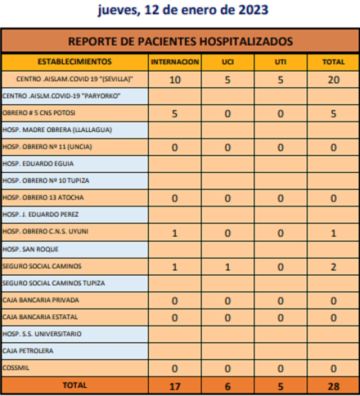 Reporte departamental del Sedes Potosí