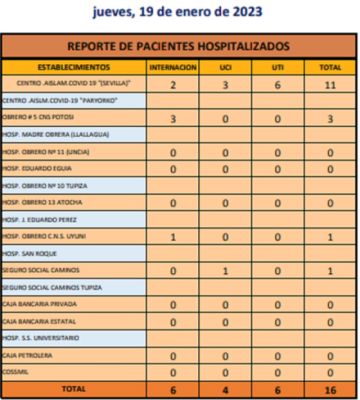 Reporte departamental del Sedes Potosí