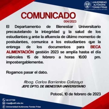 Amplían plazo para postular a beca alimentación