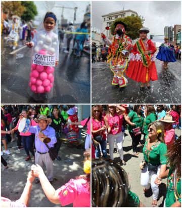 Entradas de Carnaval en La Paz (arriba). Celebración en Tarija (abajo).