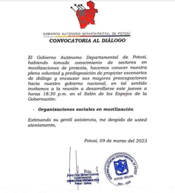 Gobernación convoca a sectores movilizados a dialogar