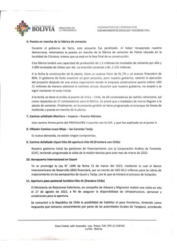 El documento responde uno por uno los 20 puntos del pliego campesino que surgió de un ampliado desarrollado el 5 del presente en la ciudad de Potosí.
