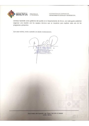 El documento responde uno por uno los 20 puntos del pliego campesino que surgió de un ampliado desarrollado el 5 del presente en la ciudad de Potosí.