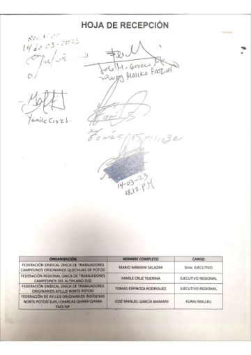 El documento responde uno por uno los 20 puntos del pliego campesino que surgió de un ampliado desarrollado el 5 del presente en la ciudad de Potosí.