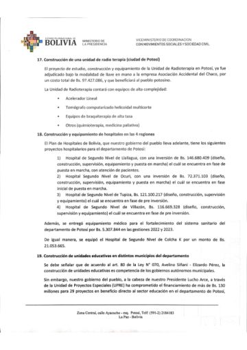 El documento responde uno por uno los 20 puntos del pliego campesino que surgió de un ampliado desarrollado el 5 del presente en la ciudad de Potosí.