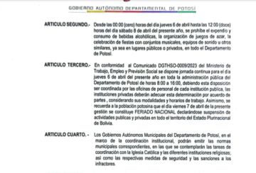 Rige el horario continuo en el Departamento de Potosí para hoy