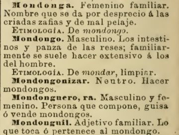 Mondongo en el diccionario de Echegaray.