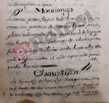 Receta de mondongo en el libro de cocina de doña Josepha de Escurrechea. 