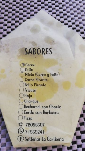 Los sabores que se ofrece con el nombre de salteña.