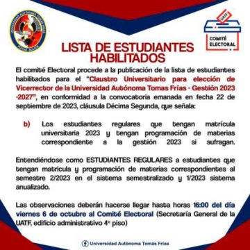 Publican lista de alumnos habilitados para votar