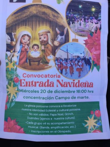 El miércoles habrá entrada de Navidad convocada por la Iglesia Católica